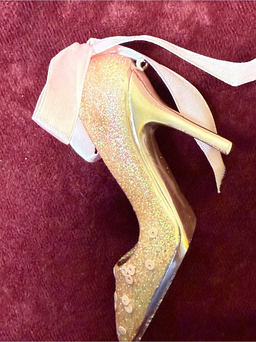 Beautiful Little Fancy Shoe Ornament with Pink Bow and Sequins